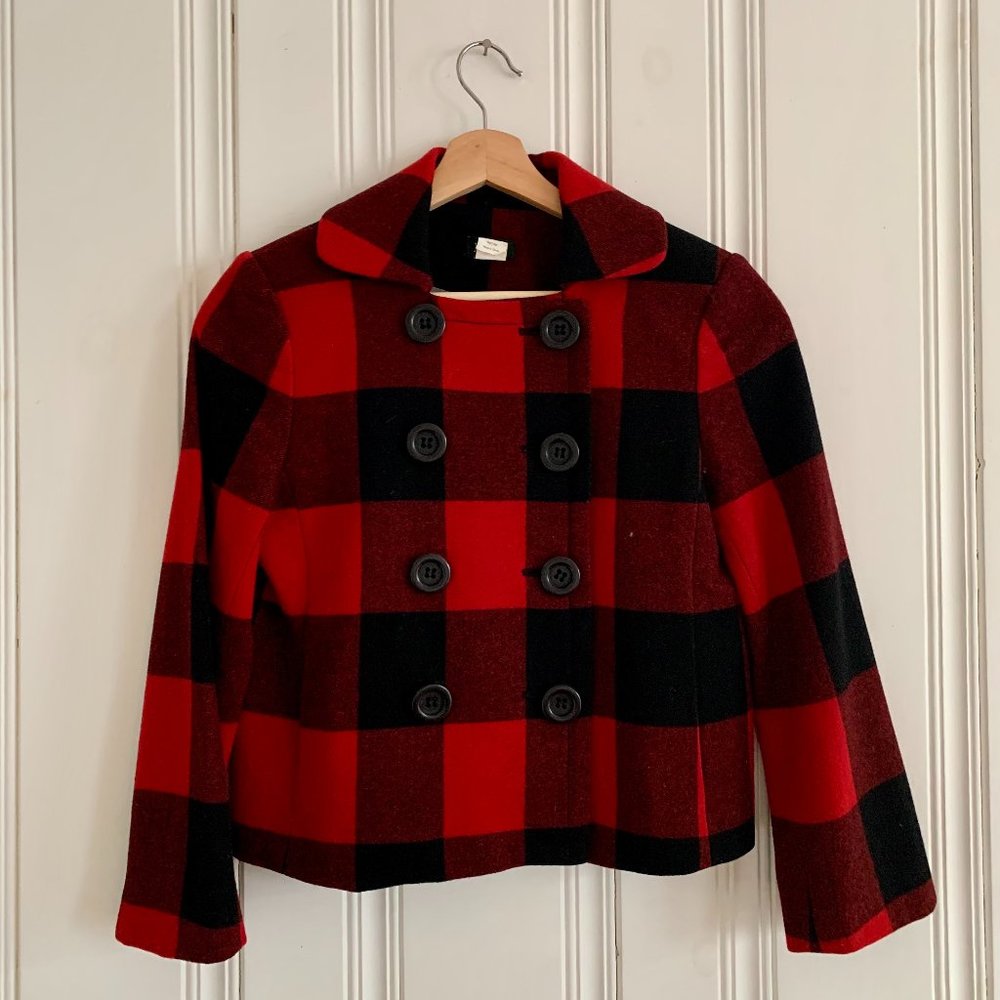 Buffalo Plaid Wool Cropped Coat